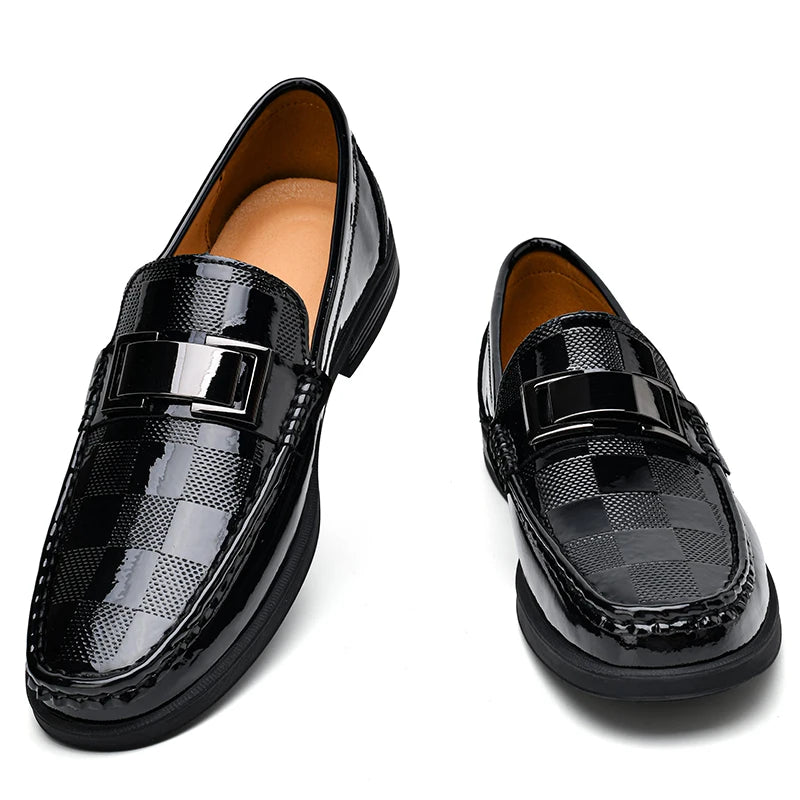 Men's Patent Leather Loafers  Business Shoes Hollowed Out and Breathable Men's Genuine Leather Casual Shoes Big Size 47 48