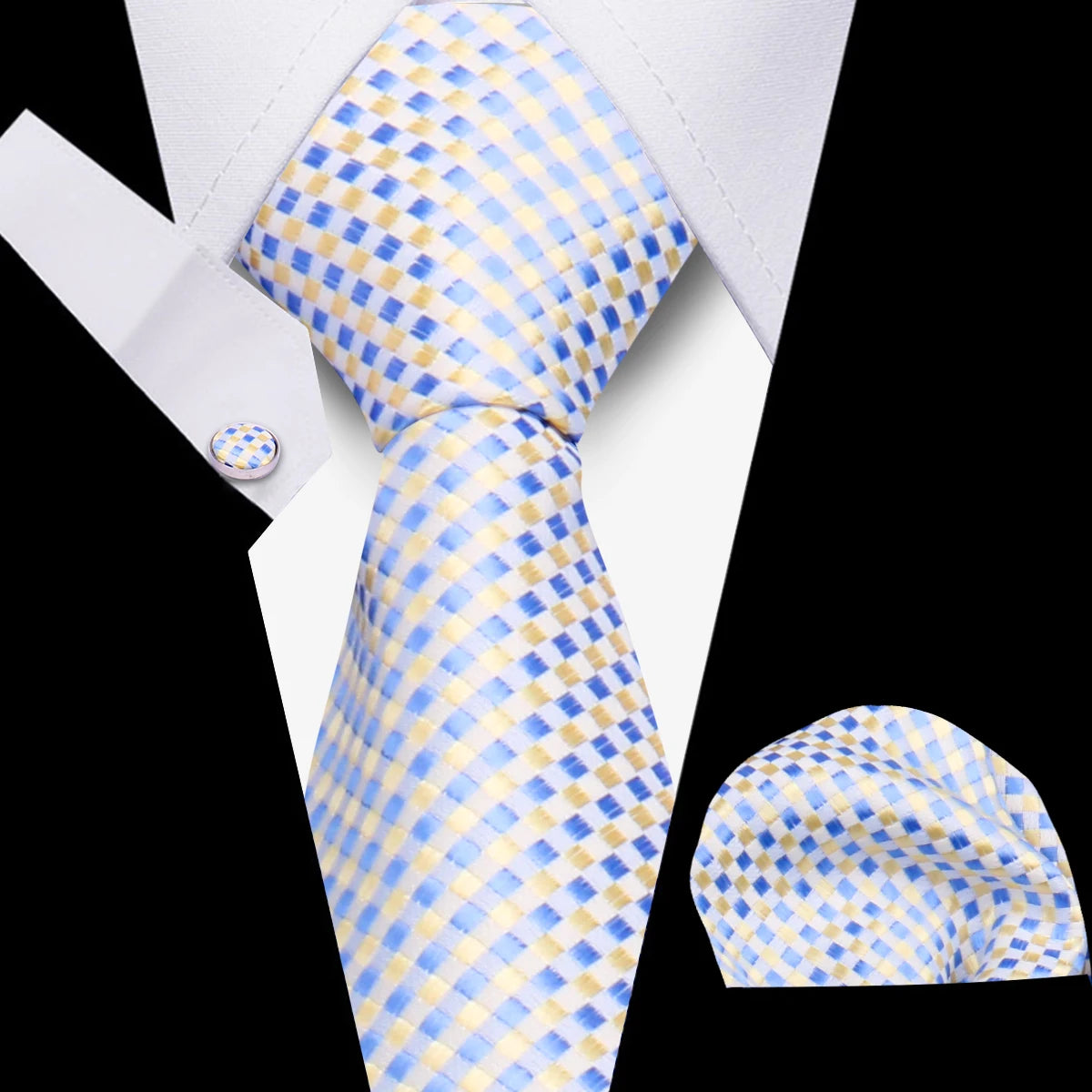 Tie Man Luxury Business Neck Tie For Mens Cufflinks Pocket Square Set 7.5cm Necktie For Wedding Party Shirts Sets White Cravats