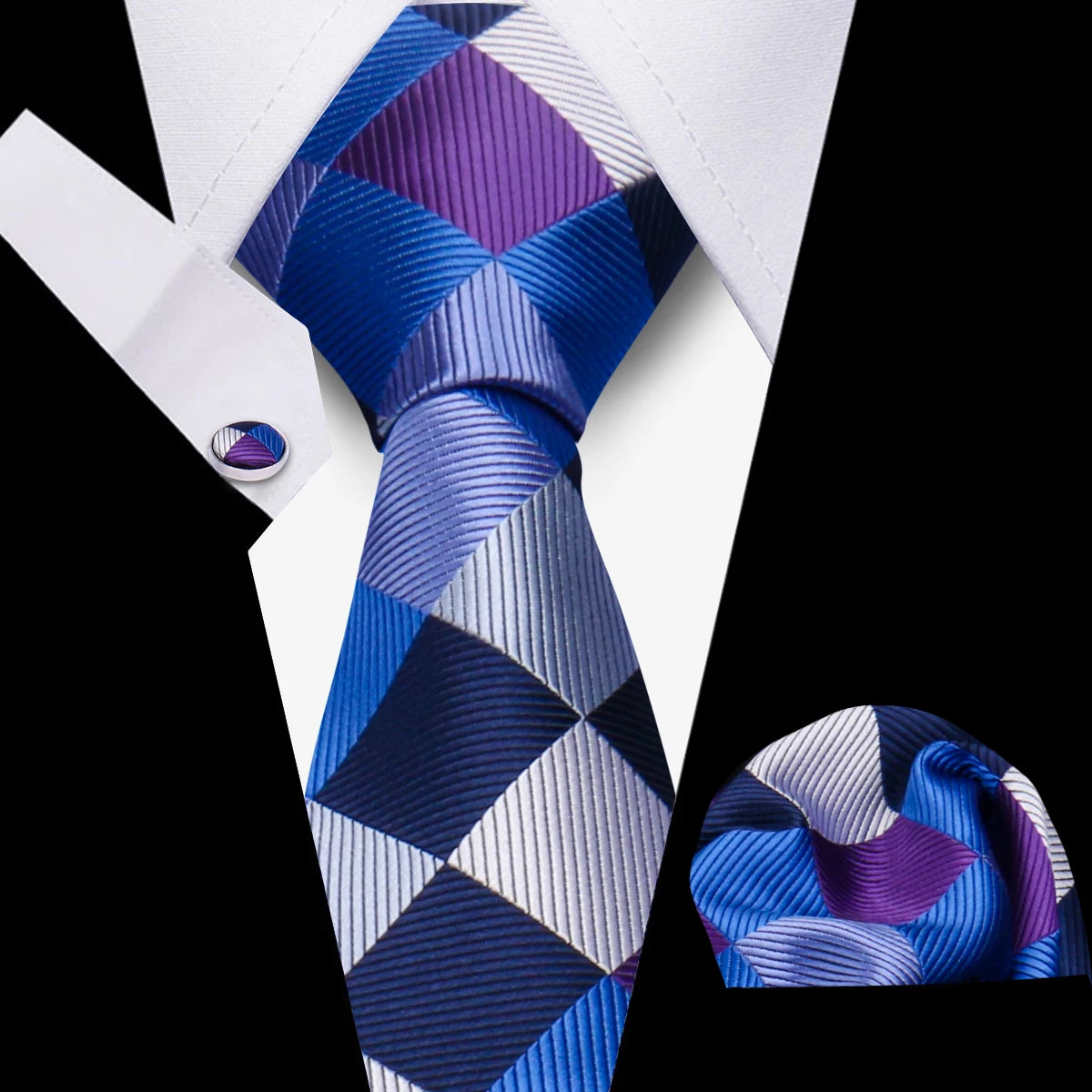 Tie Man Luxury Business Neck Tie For Mens Cufflinks Pocket Square Set 7.5cm Necktie For Wedding Party Shirts Sets White Cravats