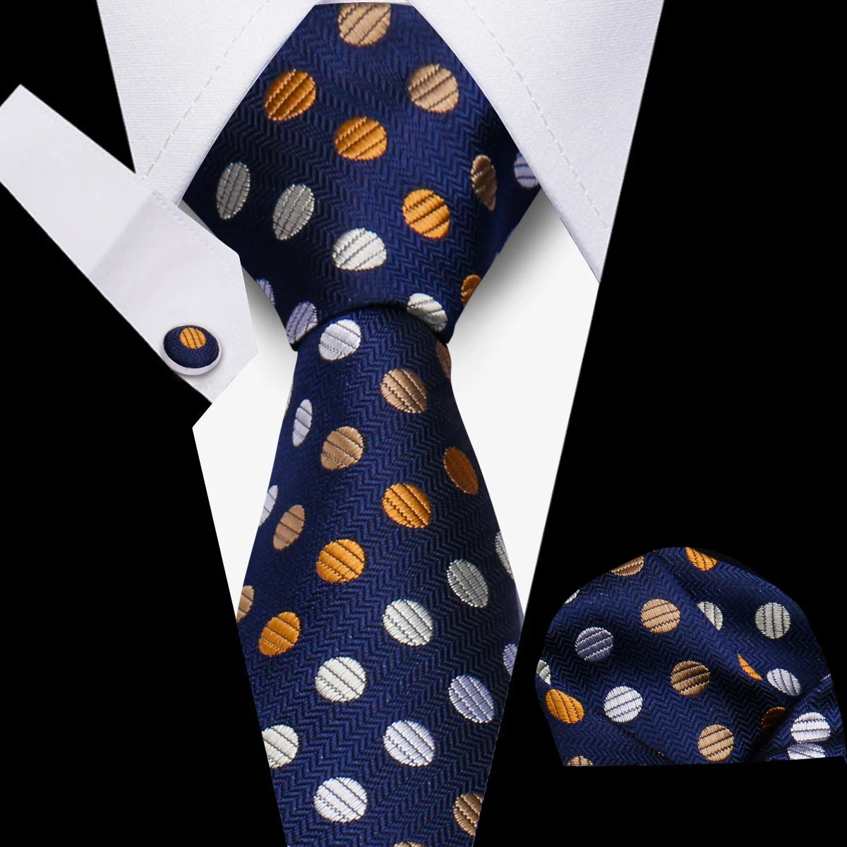 Tie Man Luxury Business Neck Tie For Mens Cufflinks Pocket Square Set 7.5cm Necktie For Wedding Party Shirts Sets White Cravats