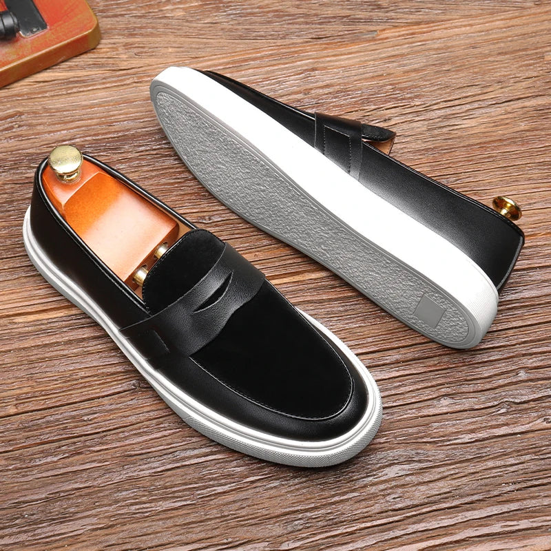 Fashion Men's Casual Slip-on Leather Shoes Men Classic British Style Penny Loafers Mens Outdoor Board Shoe Driving Flats